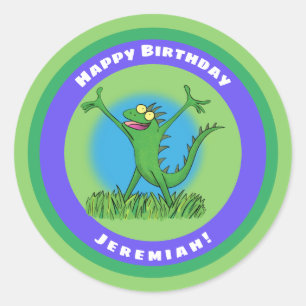 Sticker Rond Drôle vert vif lézard d'iguane