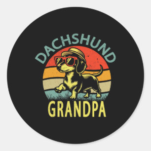 Sticker Rond Drôle Vintage Dachshund Grandpa Fête des pères