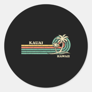 Sticker Rond Drôle Vintage Rétro vacances été Hawaii Kauai B