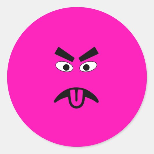 Sticker Rond Drôle visage rose en colère (Devant)