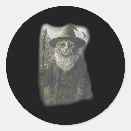 Sticker Rond Drôle Weird Kitten Wizard Ghost Cat Meme Catdalf H (Devant)