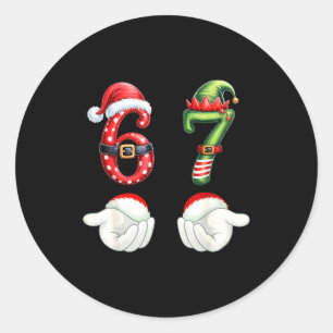 Sticker Rond Drôles de 67 Pyjamas de Noël Six Sept Mème 6 7 Elf