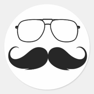 Sticker Rond drôles de lunettes de moustache en noir