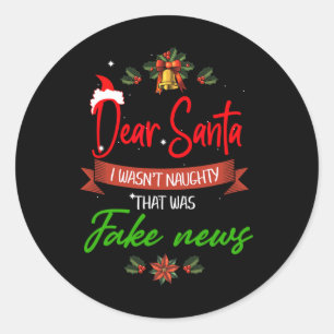 Sticker Rond Drôles de pyjamas de Noël Trump Fake News
