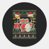 Sticker Rond Drum Ugly Christmas Sweater Musical Drum Player Dr (Devant)