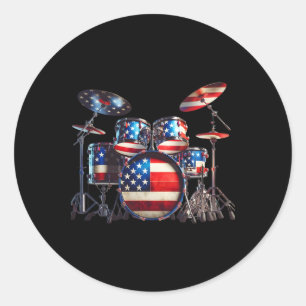 Sticker Rond Drumset américain Drapeau 4 juillet Patriot améric