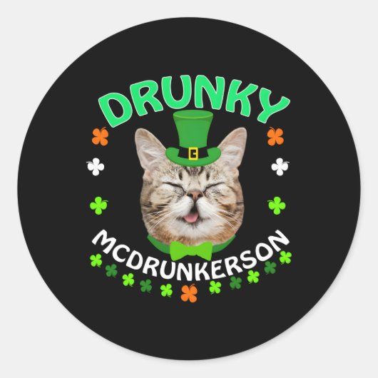Sticker Rond Drunky Mcdrunkerson St Patrick'S Day Chat (Devant)
