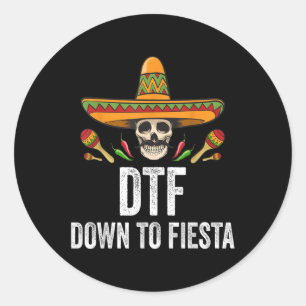 Sticker Rond Dtf À La Fiesta Drôle Crâne Mexicain Cinco De Ma