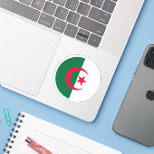 Sticker rond du drapeau d'Algérie (Ordinateur portable avec iPhone)