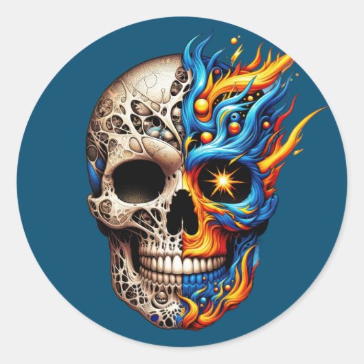Sticker Rond Dualité Flame Crâne (Devant)
