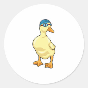 Sticker Rond Duck at Swimming with Swimming goggles