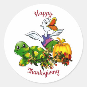 Sticker Rond Duck Shy Turtle Citrouille Thanksgiving