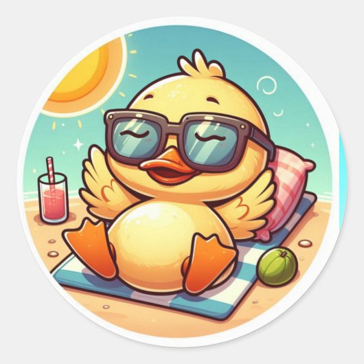 Sticker Rond Duck Summer Holiday Amusement sur la plage (Devant)