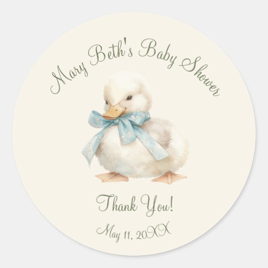 Sticker Rond Duckling with Ribbon Baby Shower Paper (Devant)