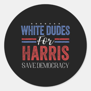Sticker Rond Dudes For Harris Save Democracy Retro President 47