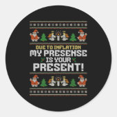 Sticker Rond Due To Inflation Ugly Christmas Sweaters Funny Say (Devant)