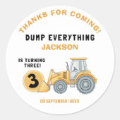 Sticker Rond "DUMP EVERYTHING! Construction Birthday 3 (Devant)