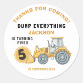 Sticker Rond "DUMP EVERYTHING! Construction Birthday 5 (Devant)