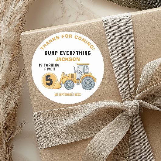 Sticker Rond "DUMP EVERYTHING! Construction Birthday 5