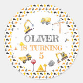 Sticker Rond Dump Truck Boy fête d'anniversaire (Devant)