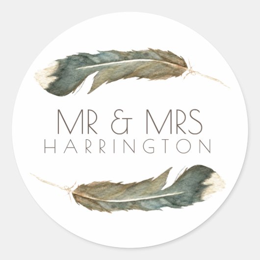 Sticker Rond Duo aquarelle en plumes | M. & Mme (Devant)