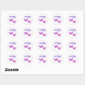 Sticker Rond Duo de papillon violet et rose avec nom (Feuille)