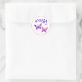Sticker Rond Duo de papillon violet et rose avec nom (Sac)