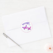 Sticker Rond Duo de papillon violet et rose avec nom (Enveloppe)