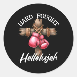 Sticker Rond Dur combat Hallelujah Boxe Gants Dieu Foi Jes