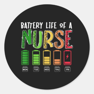 Sticker Rond Durée de vie de la batterie d'une infirmière drôle