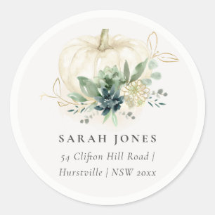 Sticker Rond Dusky Blue Green Gold Succulent Citrouille Adresse