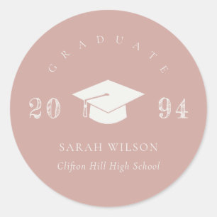 Sticker Rond Dusky Blush Rose Pink Minimal Simple Graduation
