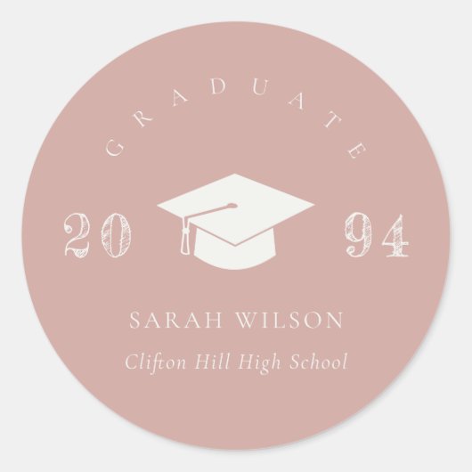 Sticker Rond Dusky Blush Rose rose Minimal Graduation simple (Devant)