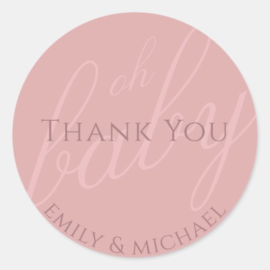 Sticker Rond Dusky PinkMerci Baby shower moderne (Devant)