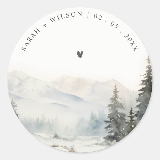Sticker Rond Dusky Winter Snow Mountain Mariage paysage (Devant)