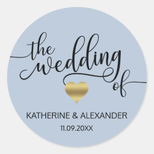 Sticker Rond DUSTÉ Gold Heart moderne BLEU LE MARIAGE DES Sceau