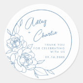 Sticker Rond Dusty Bleu Blanc Botanique Mariage Favoriser Merci (Devant)