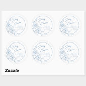 Sticker Rond Dusty Bleu Blanc Botanique Mariage Favoriser Merci (Feuille)