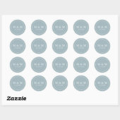 Sticker Rond Dusty Bleu Élégant Mariage Monogramme classique (Feuille)
