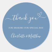 Sticker Rond Dusty bleu merci coeur mariage (Devant)
