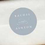 Sticker Rond Dusty Bleu Simple Mariage élégant<br><div class="desc">Élégant et simple autocollant mariage avec vos noms. Pour une personnalisation plus avancée de cette conception,  cliquez sur le BOUTON OUTIL DESIGN BLEU ci-dessus ! Des articles correspondants sont également disponibles.</div>