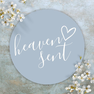 Sticker Rond Dusty Blue Baby Shower Ciel Envoyé