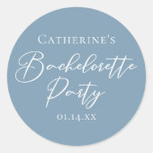 Sticker Rond Dusty Blue Bachelorette Party Custom White Script (Devant)