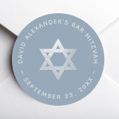 Sticker Rond Dusty Blue Bar Mitzvah - Faux Silver Star of David