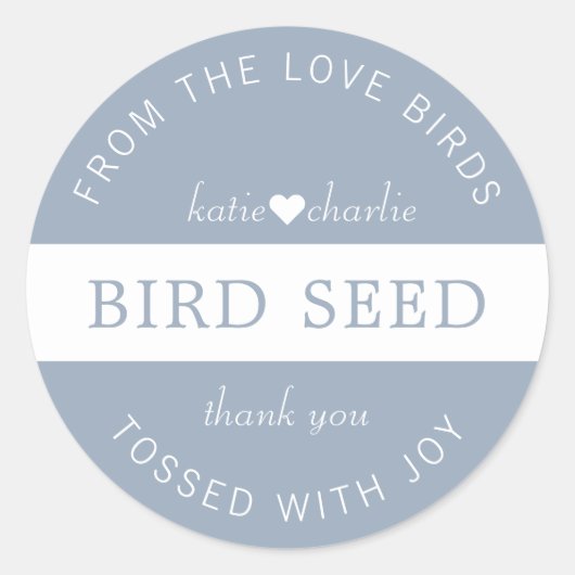Sticker Rond Dusty Blue Bird Seed Toss Wedding Faveurs (Devant)