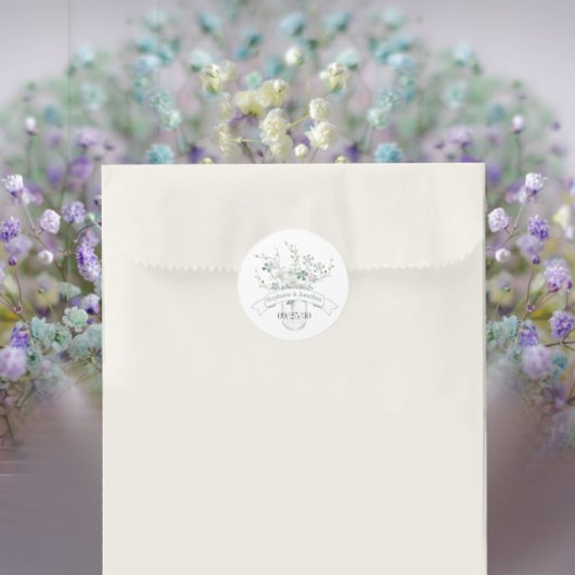 Sticker Rond Dusty Blue Blush Lavender Mason Jar Fleur sauvage