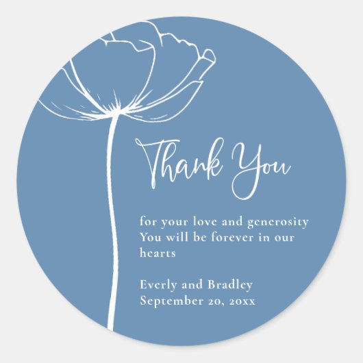 Sticker Rond Dusty Blue Bold Élégant Mariage floral Merci (Devant)