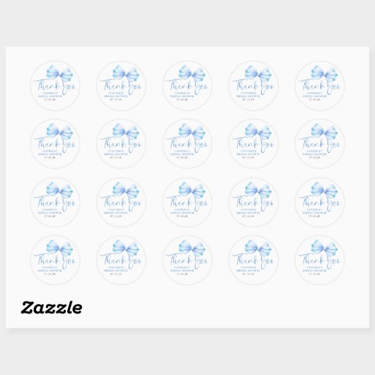 Sticker Rond Dusty Blue Bow favorise le Merci (Feuille)