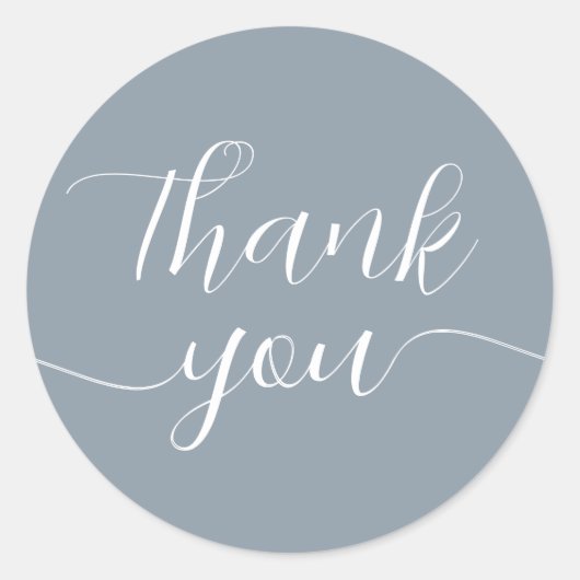 Sticker Rond Dusty Blue Calligraphie Élégant Merci (Devant)