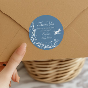 Sticker Rond Dusty Blue Cheval à Bascule Baby Shower Merci